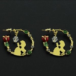 Stunning Beauty and The Beast Red Rose Earrings